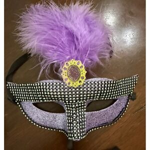 Purple Glitter and Rhinestone-embellished Masquerade Eye Mask